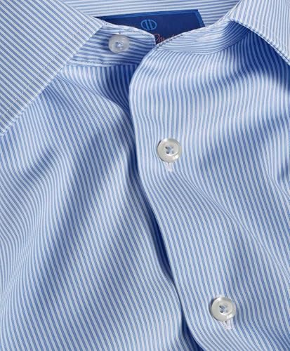 Men's Trim Fit Blue & White Fine Stripe Dress Shirt2