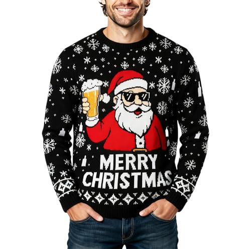 Ugly Christmas Sweater Men: Funny Snowflake Santa Hilarious Xmas Claus Soft Pullover Long Sleeve Knitted Sweaters