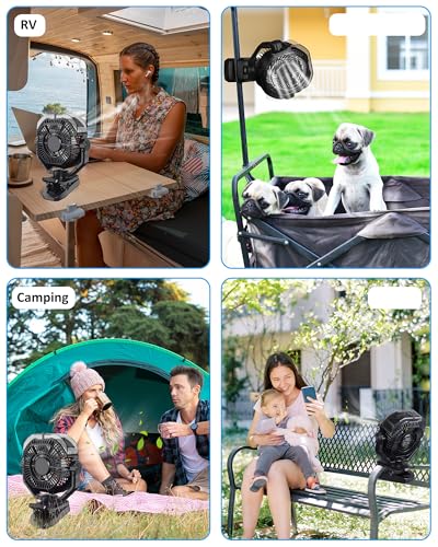 Image of Portable Rechargeable Misting Fan with 12oz Mist, Battery Life Display, Remote, Timer, Light, 5 Speeds, 9-Inch, 10000mAh 60H Battery Powered Clip Fan for Stroller, Travel, Outdoor, Poweroutage