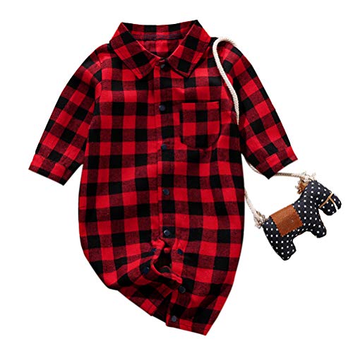 Camiseta de manga larga para bebé, para bebé, niño, camisa a cuadros, de algodón rojo 9-12 Meses