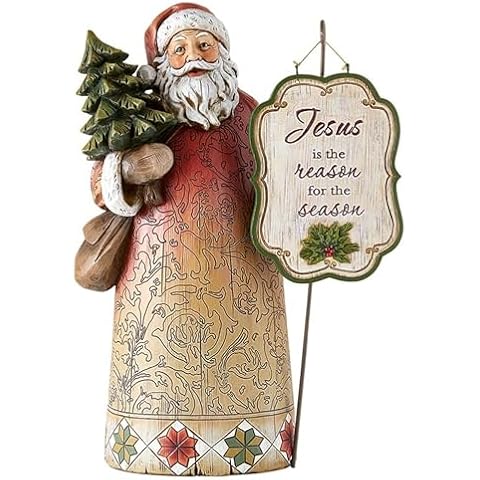 Avalon Gallery Christmas Figurines - Carved Wood-Look Santa Claus with Tree Tabletop Centerpiece Figurine, 12.5-Inch, Joyful Santa Cover