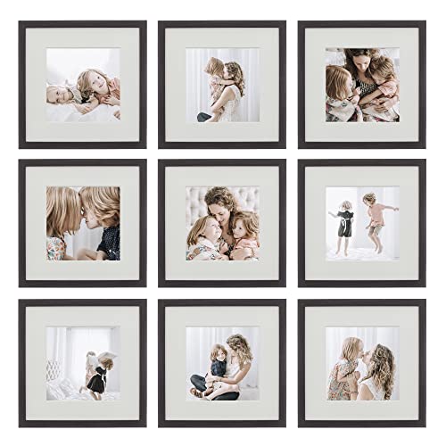 sheffield home 9 piece gallery wall frame set, 12x12 inch, dark oak