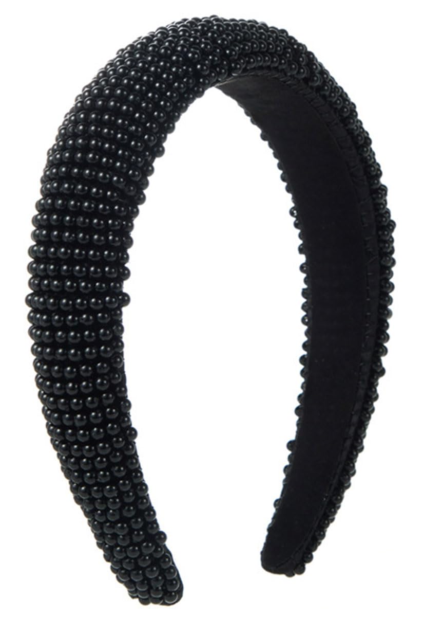 scicent Black Pearl Headband Elastic Hair Bands for Women Wide Pearls Hairband Hairstyle Accessories for Girls 16428