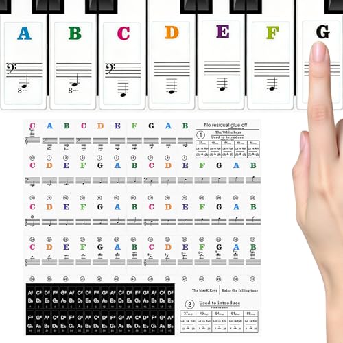 1Pcs Piano Keyboard Stickers 88/61/54/49/37 White and Black Keys Universal Self-Adhesive Piano Keyboard Stickers Electronic Piano Key Stickers Keyboard Note Labels Sticker for Beginners Colorful