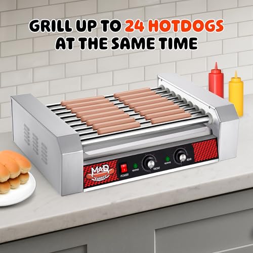 Image of Hot Dog Roller Machine - Stainless-Steel Cooker with 9 Rollers - Cooks 24 Hot Dogs - Concession Stand Supplies by Great Northern Popcorn