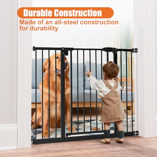 Image of keny 29 inch-42.5 inch Baby Gate for Stairs, Auto Close Safety Dog Gate | Pressure Mounted Easy Walk Through Pet Gate for Doorways, Durable Stair Gate, 30 inch Tall, Black