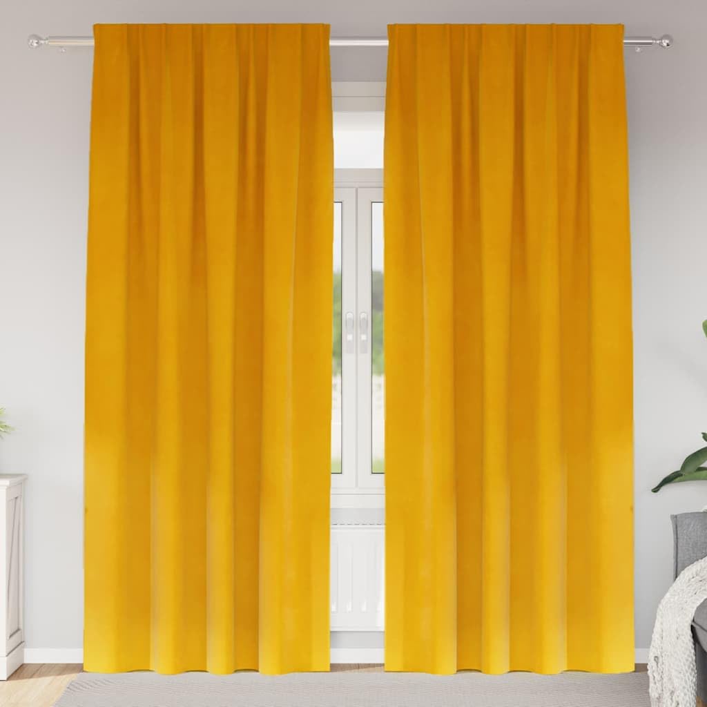 Verdunkelungsvorhänge 2er Set, blickdichte Samt Vorhänge in Senfgelb, 140x260 cm, Moderne Gardinen mit Schlaufen für Wohnzimmer und Schlafzimmer, edle Wohndeko
