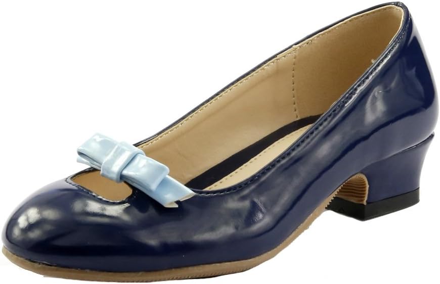 Girl's Blue Fashion High Heel Dressy Shoe, PU Upper, Top Bow Decoration, 1" Heel Height, Hand Clean, Imported Color:Glossy Blue Size:10, MF1411312