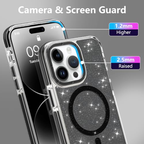 Image of Magnetic Case for iPhone 14 Pro Max [Compatible with Magsafe] [Bling Glitter Fluorescent Design] [1 Screen Protector] Slim Translucent Matte Case for iPhone 14 Pro Max 6.7 inch 2022, Black