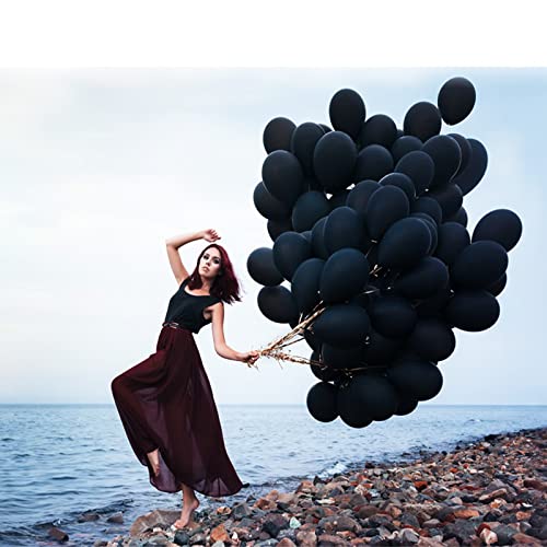 Image of Black Latex Balloons 100 Pack 12 Inch Black Round Helium Balloons Party Balloons for Birthday Themed Wedding Graduation New Year Backdrop Decorations