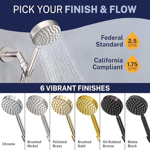 Image of All Metal Hand Held Shower Head with Hose and Holder, Brushed Nickel | 2.5 GPM Rainfall Flow with Removable Restrictor | 4 inch Handheld Showerhead, 72 Inch Long Flexible Hose, Adjustable Bracket