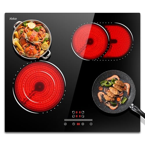 Hobsir Placa vitroceramica 4 Fuegos 60 cm, Zona ampliable, Control Deslizante, Bloqueo de Seguridad,...