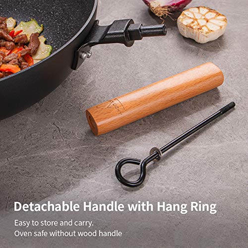 SKY LIGHT Wok Pan with Lid, 12-inch Nonstick Stir Fry Pan, 100% APEO & PFOA-Free Granite Stone Coating, Cookware Pot with Detachable Wooden Handle, Induction Compatible - Thumbnail 6