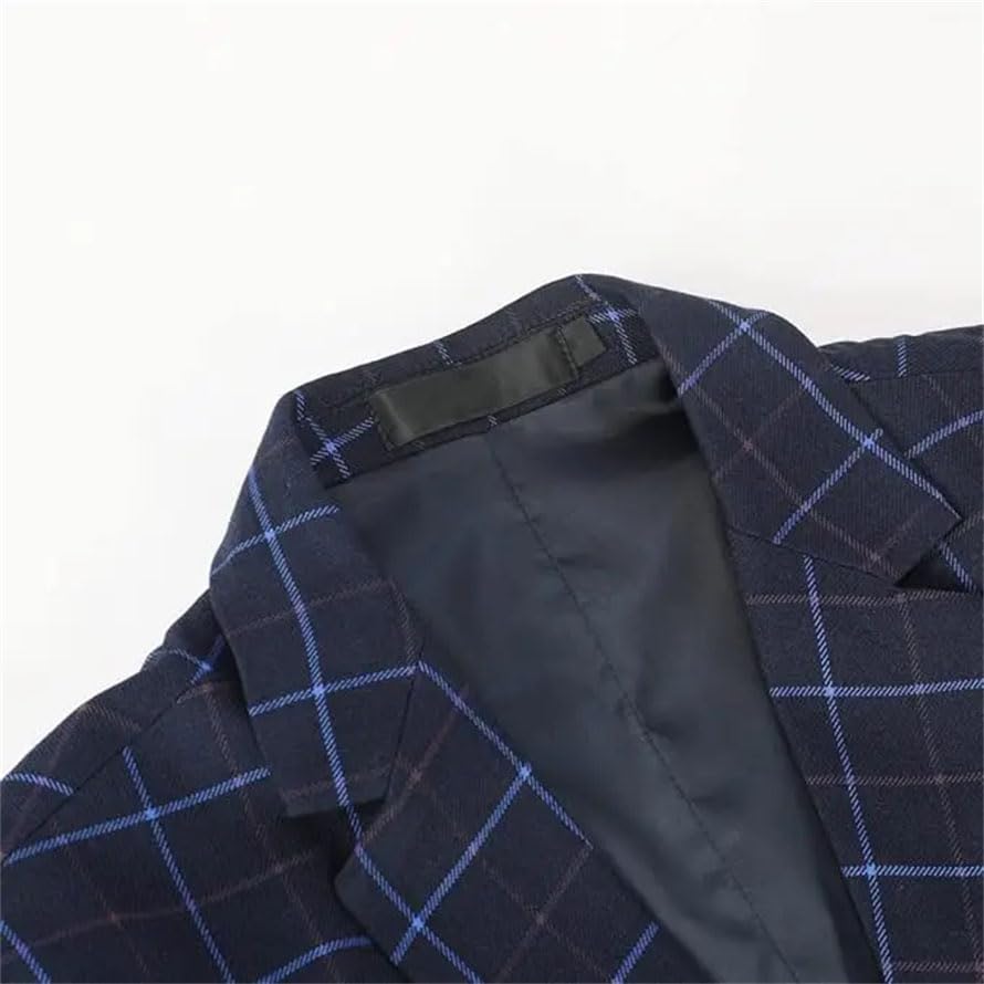 Men Plaid 3-Piece Suit Slim Business Wedding Dinner Events Suit4