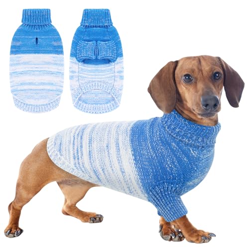 Queenmore Pullover Large Dog Sweater,Classic Turtleneck Warm Dogs Sweater with Leash Hole for Dog Girls Boys,Winter Knitwear Clothes for Dachshund,Corgi,French Bulldog(Royal Blue,L)