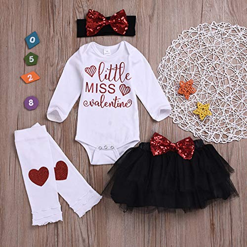 Newborn Romper for Baby Girl Valentine's Day Toddler Tutu Skirts Heart Outfit Love Bodysuit for Infant Jumpsuit with Cute Hairband Leg Warmers Little Miss Valentine(0-3 Months)