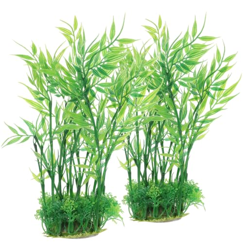 VOSAREA 2pcs Artificial Aquarium Plants Plastic Aquarium Bamboo Fish Tank Accessories Green Fish...