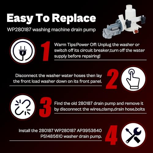 Upgrade 280187 8181684 461970201671 fit for Whirlpool Duet Kenmore Elite HE3 Maytag Epic Front Load Clothes Washer Drain Pump Filter Assembly 1200164 8182819 GHW9400SU0 120V 60Hz 0.70W 0.95A LUXRILIX