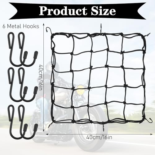 guduling 40x40cm Elastische Fahrradkorb Netz, Gepäcknetz Fahrradkorb, Gepäcknetz Motorrad mit 6 Haken, Dehnbar Sicherungsnetz Fahrradkorbnetz,Gepäcktasche (Schwarz)