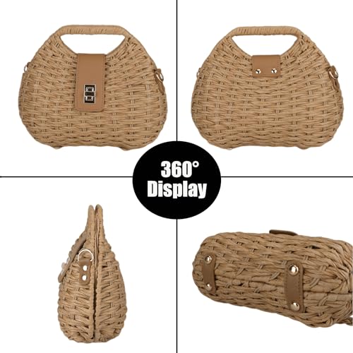 Straw Clutch Purses for Women Rattan Woven Beach Handbag Summer Purse with Detachable Strap Basket Crossbody Bag3