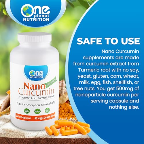 One Planet Nutrition Nano Curcumin 500 mg Veggie Capsules (60 Servings), Nano for High Absorption, Supports Anti-Inflammatory & Immune Health, Non-GMO, Vegan, Gluten-Free