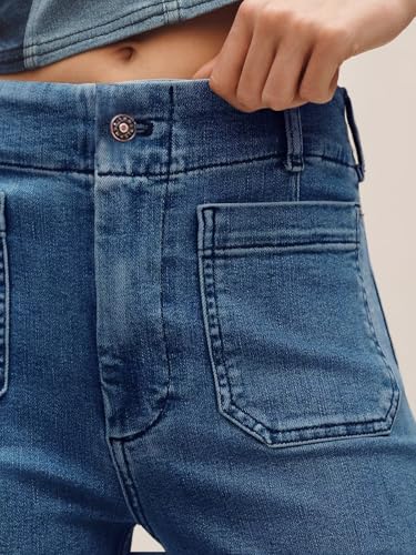 Tankaneo Wide Leg Jeans for Women Trendy High Waisted Flare Stretchy Jeans Cropped Baggy Denim Pants with Front Patch Pockets4