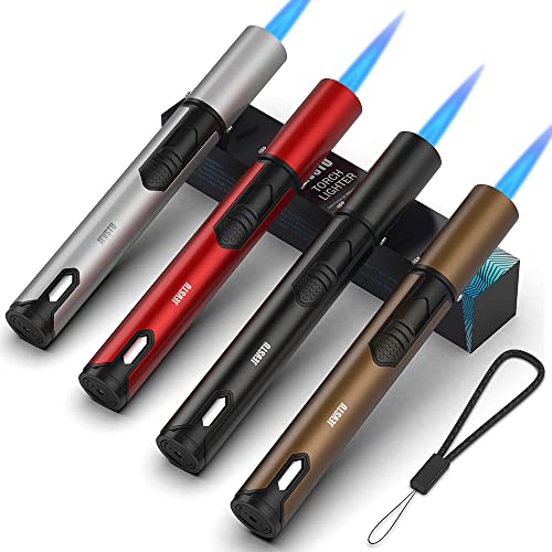 JEVSTU 4 Pack Torch Lighter, Butane Lighter Long Lighter, Adjustable Multipurpose Lighter Refillable for Grill BBQ (Lighter Fluid not Included)