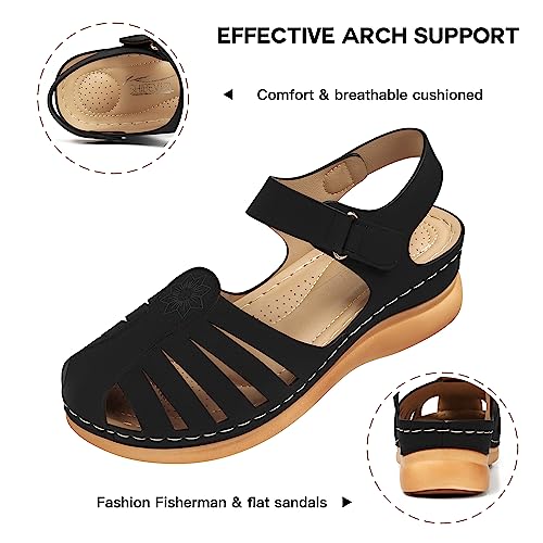 SHIBEVER Women Comfortable Flat Sandals: Dressy Summer Sandal - Closed Toe Fisherman Sandals4