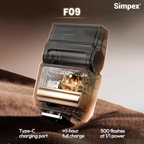 Image of Simpex Mini Camera Flash F09, Mini Speedlite with Guide Number 8, 6500K Colour temprature, in Built li-on Battery with Type-C Charging and Universal Compatibility.