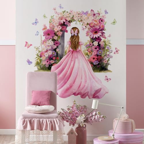 Vinilo decorativo mariposa niña flores rosa 2 piezas miniatura 5