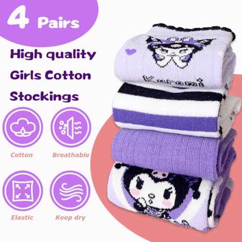 Image of 4 Pairs Knee High Socks for Girls & Women, Cute Cartoon Thicken Over Knee Stockings Cotton Long Socks Halloween Costume 15 inch
