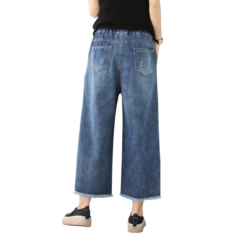 FTCayanz Women's Wide Leg Jeans Elastic Waist Baggy Casual Loose Trendy Denim Pants with Pockets4