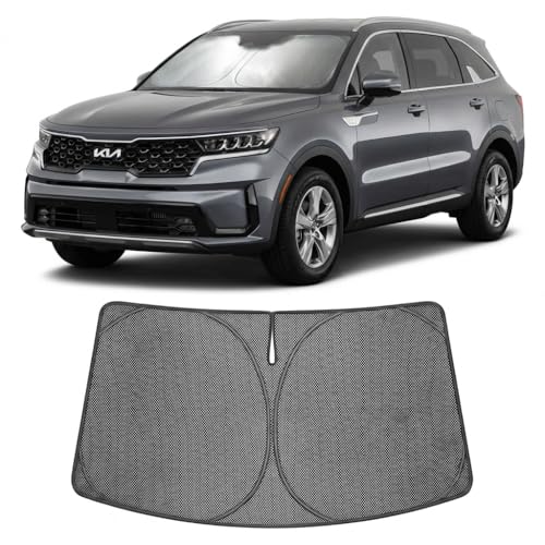 Image of Proadsy Windshield Sun Shade Custom Fit Kia Sorento 2021-2026 Ice Crystal Black Front Window Sunshade UV and Heat Blocker Foldable Visor Keeps Car Cooler for Summer Parking and Daily Use