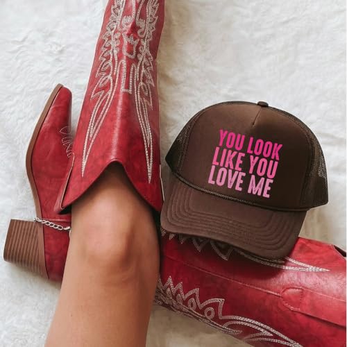 Image of You Look Like You Love Me Trucker Hat Country Song Lyrics Adult Classic 5 Panel Mesh Snapback