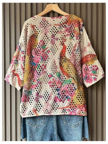 Image of Verdusa Women's Crochet Beach Summer Sweater 3 /4 Length Sleeve Boho Off The Shoulder Tops