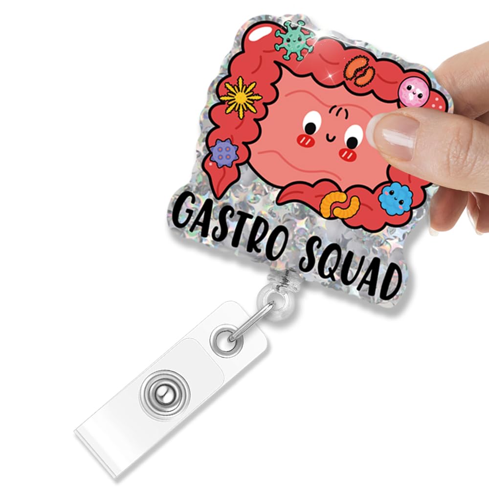 Msticey Gastro Squad Retractable Badge Holder, Funny Colon Badge Reel Gifts for Intestine Internal GI Technician, Gastro Crew Gifts for