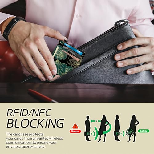 Image of Small Travel Wallets, Art Leaf Slim Minimalist Front Pocket Wallet with Wristlet, RFID Blocking PU Leather Credit Card Holder with ID Window Change Purse for Men Women