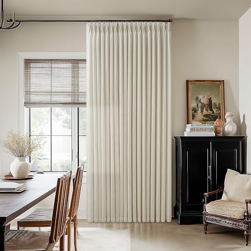 Image of 90 Inches Long 60 Inches Wide Extra Wide Linen Curtains Pleated | Light Filtering, Oatmeal, Semi Sheer, Floor, Pinch Pleated, Privacy, Back Tab, Hooks Rings, Living Dining Room, 60x90