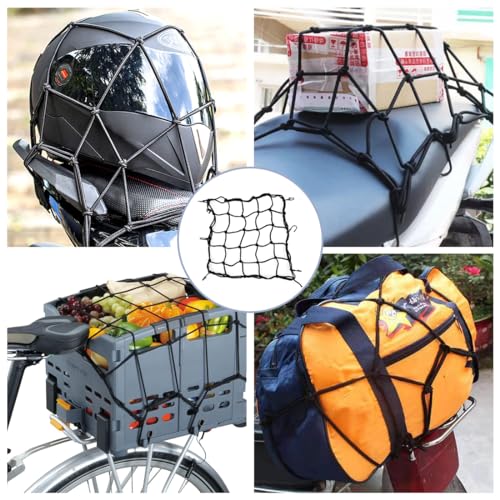 Gepäcknetz Fahrradkorb Hinten 40x40 cm, Schwarz Netz für Fahrradkorb und Motorrad, mit Haken