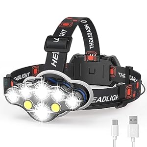Rechargeable Headlamp,20000 High Lumen Bright 8 LED Head Lamp with Red White Light, IPX4 Waterproof Headlight,8 Mode Head Flashlight for Outdoor Running Hunting Fishing Hiking Camping Gear