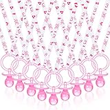 Coume 36 Pcs Baby Shower Pacifiers Necklace Acrylic Baby Pacifiers Party Favors Charm Necklace for Girls Boys Shower Party Decorations Gender Reveal Table Scatter(White, Pink)