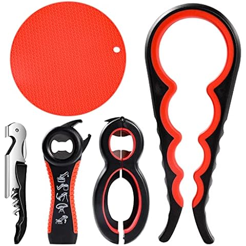 Jar Opener for Weak Hands - 5 Pack Bottle Openers for Arthritis Hands, Can Openers for Arthritic Hands, Top Gadgets Disability Aids and Equipment for Kitchen (Red) Cover