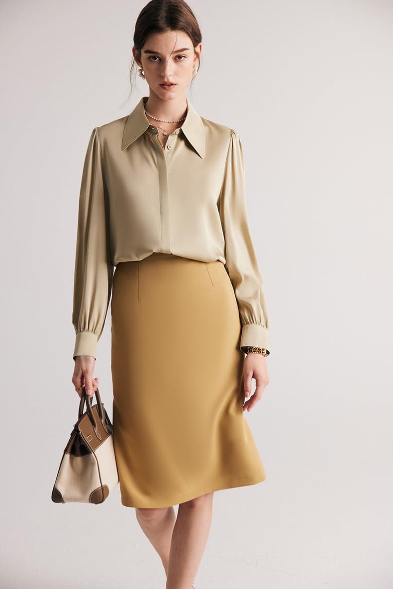 Camisa de Seda Color Crema con Botones para Mujer