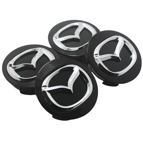 DYBHSD Auto Nabendeckel für Mazda 2 2014-2022, Radnabenabdeckung Felgenkappen Radnabenkappen Felgendeckel Nabenkappen Radkappen für Autoräder mit Logo Zubehör 4 Stück,56mm-Short Feet-Black