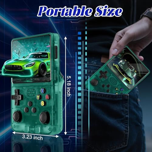 Image of PLUSPOINT R36S Portable Handheld Game Console (64GB) with 18000+ Retro Classic Preloaded Video Games, 3.5 Inch IPS Display,Rechargeable Battery , Pocket Arcade Gaming Device (Green)