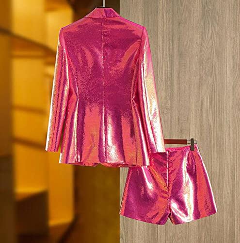 Hot Pink Sequin Blazer and Short Set for Women 2 PC Slim Fit Notch Lapel Prom Party Suit Hot Pink 1 XXL4
