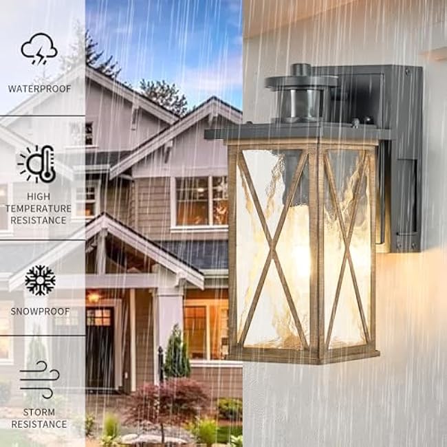 Porch Light Outdoor Lantern Wall Light Industrial with Rustic Wood-Like Finish