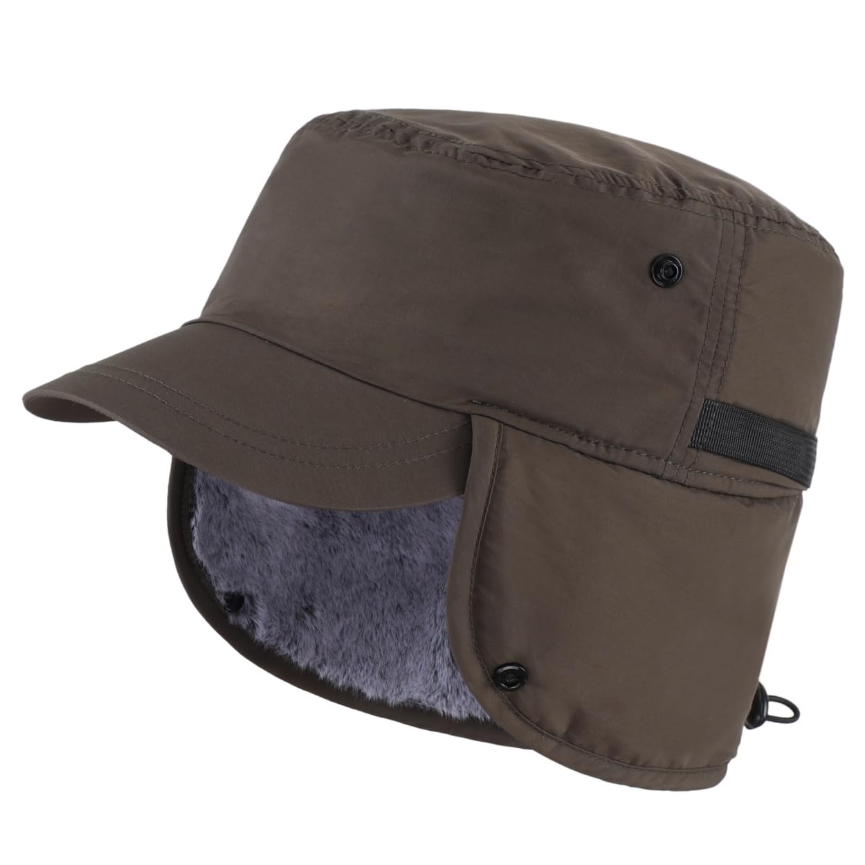 Magracy Outdoor Men's Winter Baseball Cap with Visor Warm Earflap Hat Faux Fur Trapper Hunting Hat Ski Snow Army Green