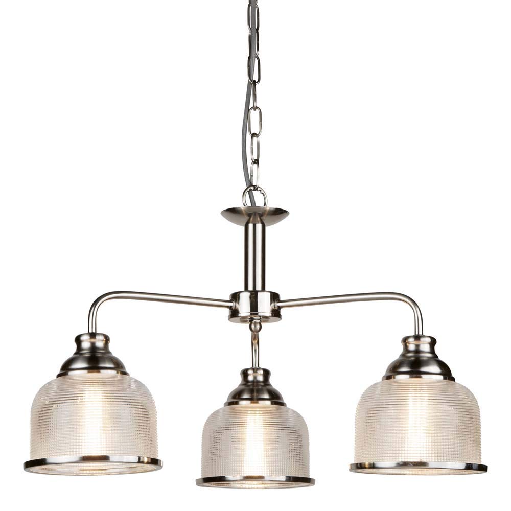 Searchlight 1683-3SS Bistro II Three Light MultiArm Ceiling Light in Satin Silver with Glass Shades