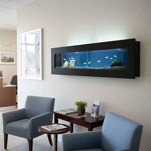 Aussie Aquariums 3.0 Wall Mounted Fish Tank Kit with LED Lighting, Built-in Filter System, Modern Space-Saving Design, Complete Accessories Set (Panoramic, Black)